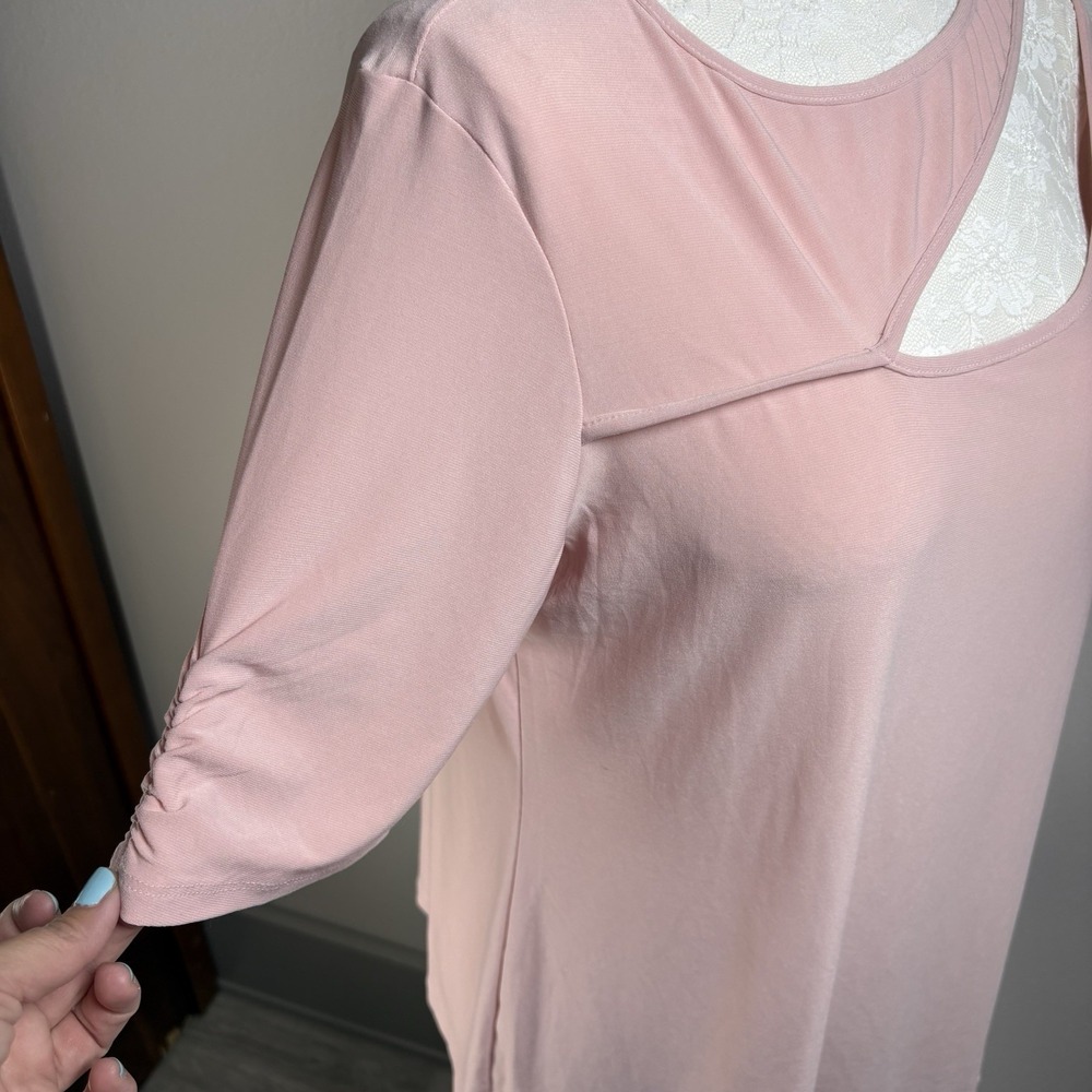 NWT*I Perception Concept Womens XL Pink Cutout Top Coquette Ruched Sleeve - Picture 7 of 14